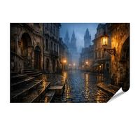 islandburner Poster di alta qualità, nebbioso centro storico con luce lanterna ed edifici storici - standard