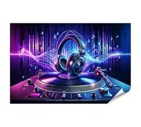 islandburner Poster XXL con immagine armonie musicali su un giradischi con cuffie, immagini di alta qualità