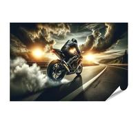 islandburner Poster XXL con immagine dei motociclisti sulla strada al tramonto Immagini Premium Stampa fotografica