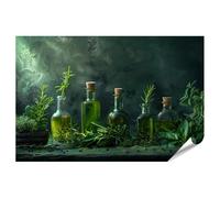 islandburner Poster XXL con immagine di erbe e bottiglie di olio su sfondo scuro per cucina buongustaio ristorante immagini premium stampa fotografica