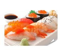 islandburner Poster XXL con immagine varietà di sushi giapponesi con salsa di soia e wasabi per cucina amanti del gourmet sushi ristorante immagini premium stampa fotografica