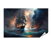 islandburner Poster XXL con immagine vela, oceano, tempesta, nave e fuoco sul cielo, avventura, immagini di alta qualità