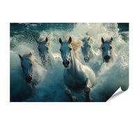 islandburner Poster XXL immagine cavalli in acqua selvaggia vista frontale violenza oceano bellezza immagini premium stampa fotografica