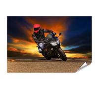 islandburner Poster XXL immagine motociclista prima del tramonto su strada aperta immagini premium stampa fotografica