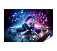 islandburner Poster XXL per la cameretta dei bambini, la musica vivace sul tavolo da ginnastica DJ con cuffie, immagini di alta qualità
