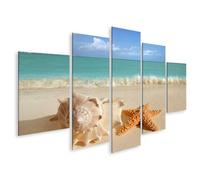 islandburner Prime Immagine su tela conchiglie e stelle marine sulla spiaggia davanti alle onde del mare e cielo blu immagini murali poster