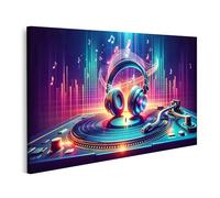 islandburner Prime Immagine su tela Giradischi suono musicale con cuffie e raggi di note immagini da parete