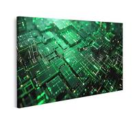 islandburner Prime Immagine su tela Immagine dettagliata di una scheda PCB illuminata con percorsi verdi ed effetti bokeh, Sala informatica IT Immagini murali Poster