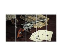 islandburner Prime Immagine su tela Poker Revolver Whisky Mucchio di carte e vecchie banconote Immagini Murale Poster