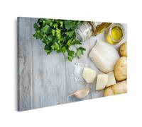 islandburner Prime Immagine su tela Prezzemolo Olio d'oliva Pesce Patate Aglio Piatto Immagini Murali Poster