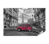 islandburner Prime, poster con auto rossa davanti alla torre Eiffel a Parigi, fotografia in bianco e nero