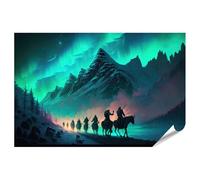islandburner Prime, poster con immagine "Cavaliere" sotto le luci polari nel paesaggio invernale, marcia avventurosa, immagini di alta qualità