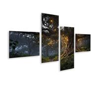 islandburner Prime Quadro su tela, albero magico luminoso nel misterioso bosco - Tela 150 x 80 cm - 4 pezzi