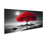 islandburner Prime Quadro su tela Albero rosso luminoso su una spiaggia monocromatica con luna Immagini Quadri murali Poster