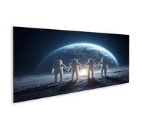 islandburner Prime Quadro su tela astronauti tenere le mani davanti alla terra al chiaro di luna - Tela 120 x 40 cm - Panorama