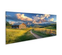 islandburner Prime Quadro su tela Casetta di montagna al tramonto con vista maestosa delle vette innevate nelle Dolomiti Immagini Poster