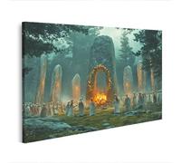 islandburner Prime Quadro su tela Cerimonia nel misterioso bosco con pietre luminose e fuoco, 100 x 57 cm