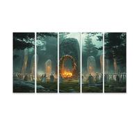 islandburner Prime Quadro su tela Cerimonia nel misterioso bosco con pietre luminose e fuoco, tela 160 x 80 cm, 5 pezzi XXL