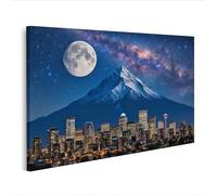 islandburner Prime Quadro su tela, città montagna, cielo stellato, paesaggio notturno, opera d'arte, 100 x 57 cm