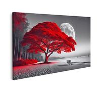 islandburner Prime Quadro su tela con albero rosso luminoso su una spiaggia di allattamento al seno con luna piena