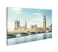 islandburner Prime Quadro su tela con vista sulla riva di Westminster Bruecke e grande torre di Londra, 80 x 40 cm