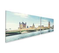 islandburner Prime Quadro su tela con vista sulla riva di Westminster Bruecke e grande torre di Londra, 160 x 40 cm, 2 pezzi