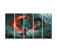 islandburner Prime Quadro su tela drago e mago scatenato in tempesta, 160 x 80 cm, 5 pezzi XXL