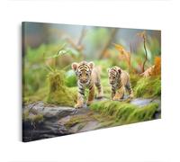 islandburner Prime Quadro su tela, due bambini tigri nella giungla passeggiata, 100 x 57 cm