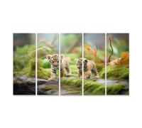 islandburner Prime Quadro su tela, due bambini tigri nella giungla passeggiata, 160 x 80 cm, 5 pezzi, XXL