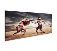islandburner Prime Quadro su tela Due gladiatori combattono nel Colosseo Arena con spada e scudo - Tela 120 x 40 cm - Panorama