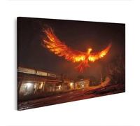 islandburner Prime Quadro su tela Fenice infuocata sopra la fabbrica abbandonata nella notte buia - Tela 80 x 40 cm