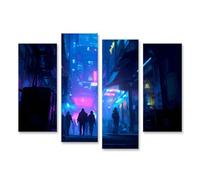 islandburner Prime Quadro su tela, luci al neon luminose in un vicolo scuro della città del futuro, tela 130 x 80 cm, 4 pezzi