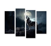 islandburner Prime Quadro su tela Lupo grigio urla alla luna piena sulla scogliera nella foresta buia