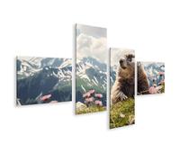 islandburner Prime Quadro su tela, marmotte nei prati alpini davanti alle montagne innevate