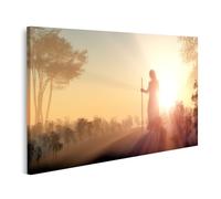 islandburner Prime Quadro su tela, Mistica nebbia mattutina escursionista all'alba umore della foresta