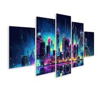 islandburner Prime Quadro su tela Neon Città Skyline Vista Notte Opera D'arte Colorata Immagini Murale Poster