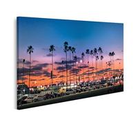 islandburner Prime Quadro su tela Palme Rosso Sera Skyline Auto Scena Panorama Cielo Immagini Murale Poster