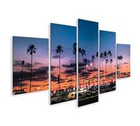 islandburner Prime Quadro su tela Palme Rosso Sera Skyline Auto Scena Panorama Cielo Immagini Murale Poster