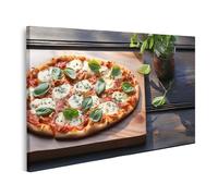 islandburner Prime Quadro su Tela Pizza Con Basilico Fresco E Mozzarella Su Tavola Di Legno Immagini Murali Poster