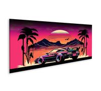 islandburner Prime Quadro su tela retro auto prima del tramonto con palme e montagne sullo sfondo immagini murali poster