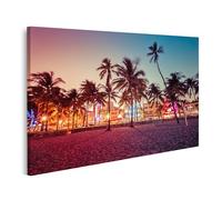 islandburner Prime Quadro su tela Spiaggia di Palma di notte Città delle luci Immagini Murali Poster