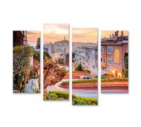 islandburner Prime Quadro su tela strada a San Francisco al tramonto con colline e case - tela 130 x 80 cm - 4 pezzi