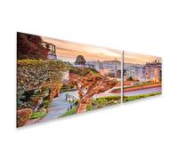 islandburner Prime Quadro su tela strada a San Francisco al tramonto con colline e case - tela 160 x 40 cm - 2 pezzi