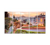 islandburner Prime Quadro su tela strada a San Francisco al tramonto con colline e case, tela 160 x 80 cm, 5 pezzi XXL