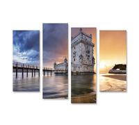 islandburner Prime Quadro su tela Tramonto dietro la vecchia torre in Portogallo - Tela 130 x 80 cm - 4 pezzi