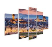 islandburner Prime Quadro su tela Tramonto Firenze paesaggio urbano architettura Duomo Arno Illuminun - Tela 170 x 80 cm - 5 pezzi