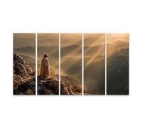 islandburner Prime Quadro su tela uomo su una montagna in piedi ai raggi del sole, tela 160 x 80 cm, 5 pezzi XXL