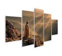 islandburner Prime Quadro su tela uomo su una montagna in piedi ai raggi del sole, tela 170 x 80 cm, 5 pezzi