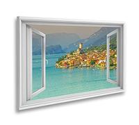 islandburner Prime Quadro su tela Vista finestra Favoloso lago di Garda con alte montagne sullo sfondo e meraviglioso Malcesine Mediterraneo