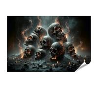 islandburner Prime XXL - Poster da immagine con tumuli di teschi in fiamme su sfondo cupo con fumo e fuoco, immagini di alta qualità